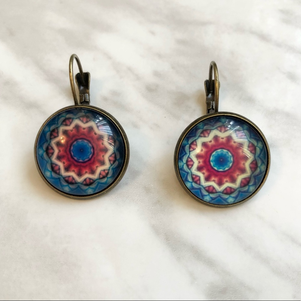 🎉 New Colourful Mandala Bronze Earrings